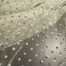 Ткань Сетка с камнями (молоко)